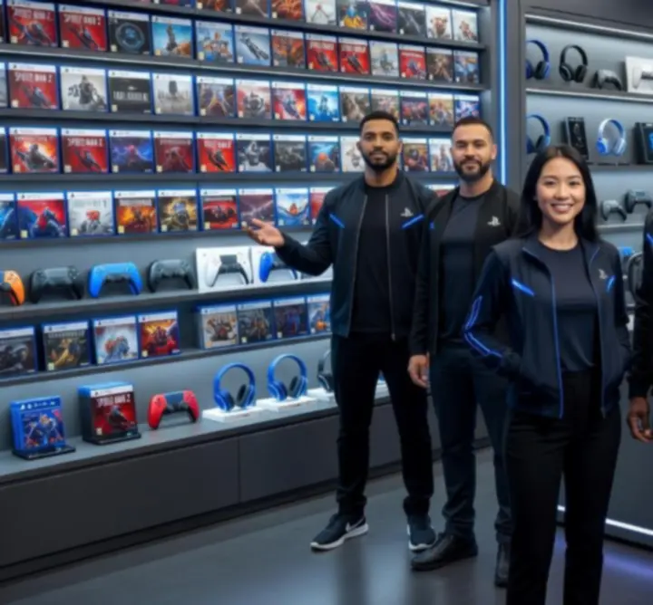 Équipe Francai Space dans une boutique gaming moderne